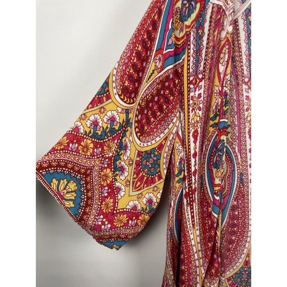 Billabong Multicolor Sea You Dream Open Front Boho Paisley Kimono Size S/M - Picture 3 of 8